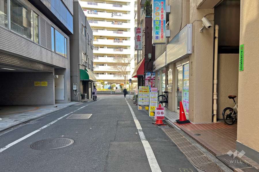 敷地の北側前面道路（西側から）
