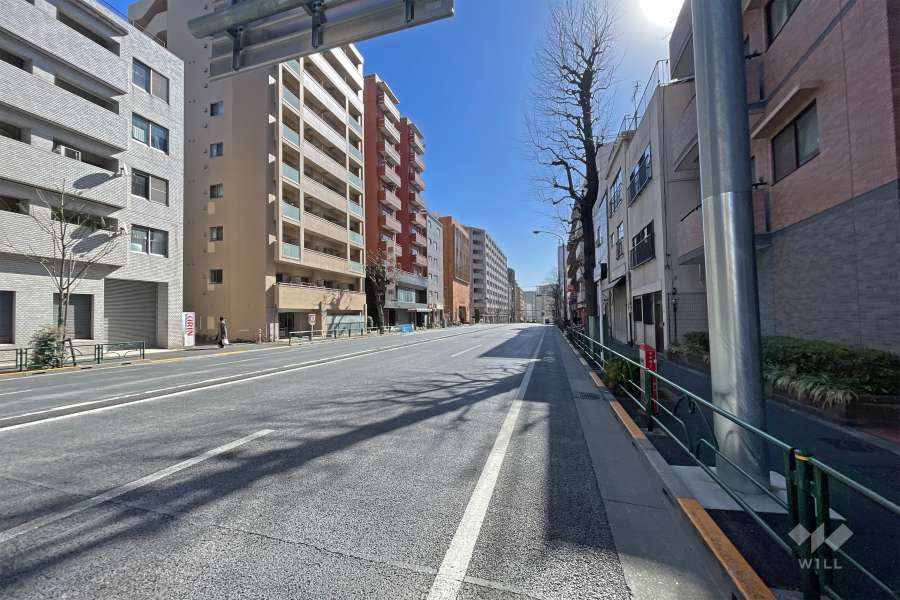 敷地の西側前面道路は外苑西通りです（北側から）。