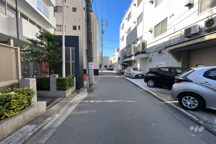 敷地の北側前面道路（西側から）