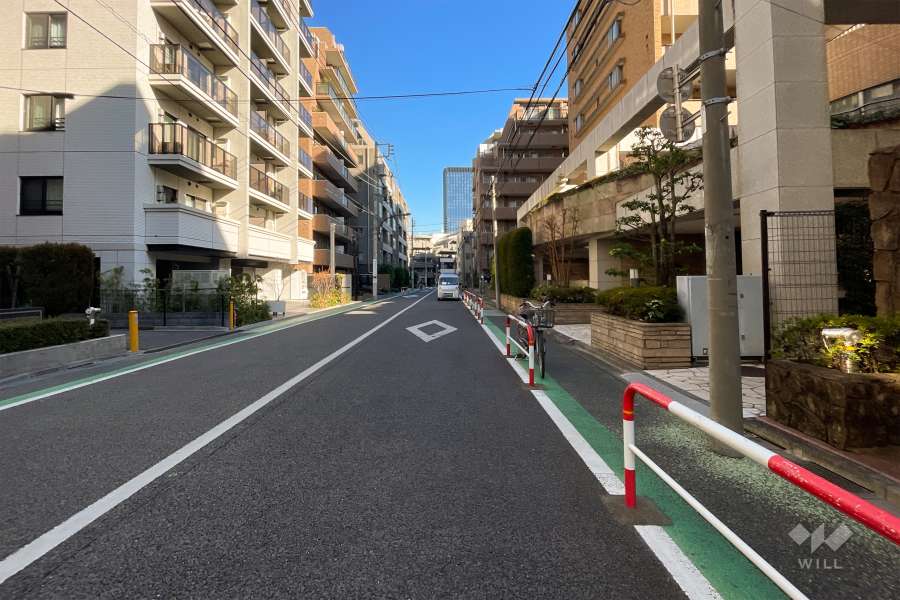 敷地の北側前面道路（西側から）
