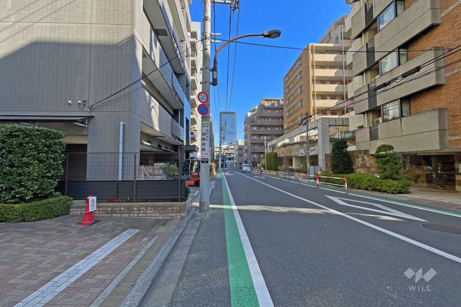 敷地の南側前面道路（西側から）