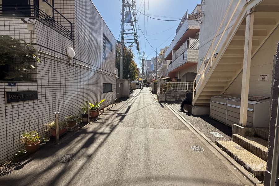敷地西側の前面道路（北側から）