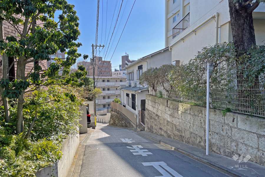 敷地の北東側前面道路（北西側から）