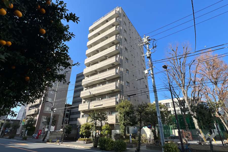 スカイコート神楽坂壱番館の外観（南東側から）