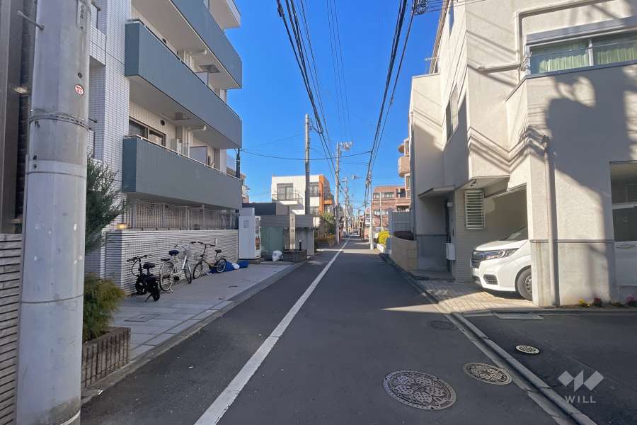 敷地北東側の前面道路（南東側から）