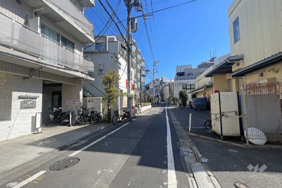 敷地の南側前面道路（西側から）