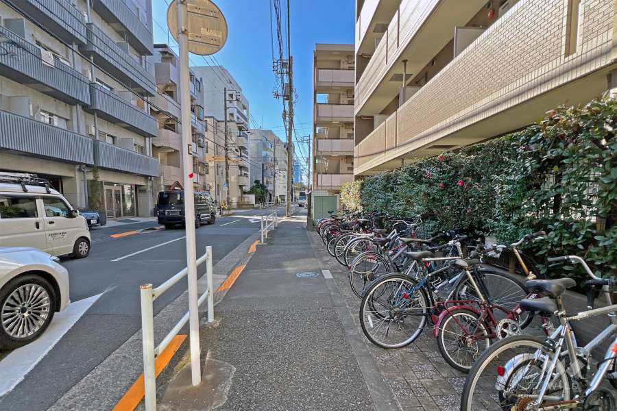 敷地の南東側前面道路（北東側から）