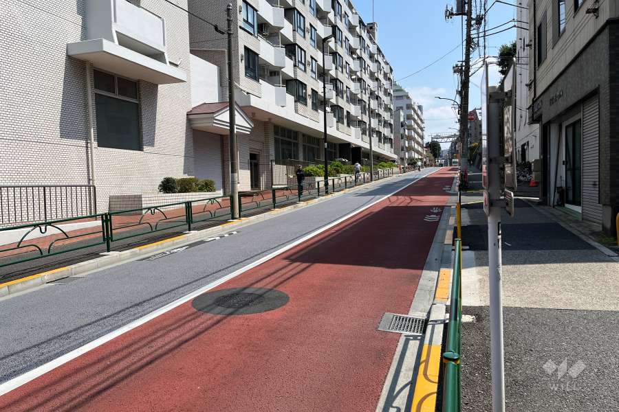 敷地の南側前面道路（西側から）