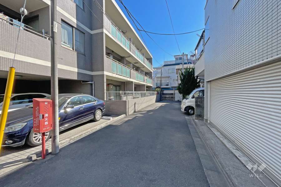 敷地の南側前面道路（西側から）