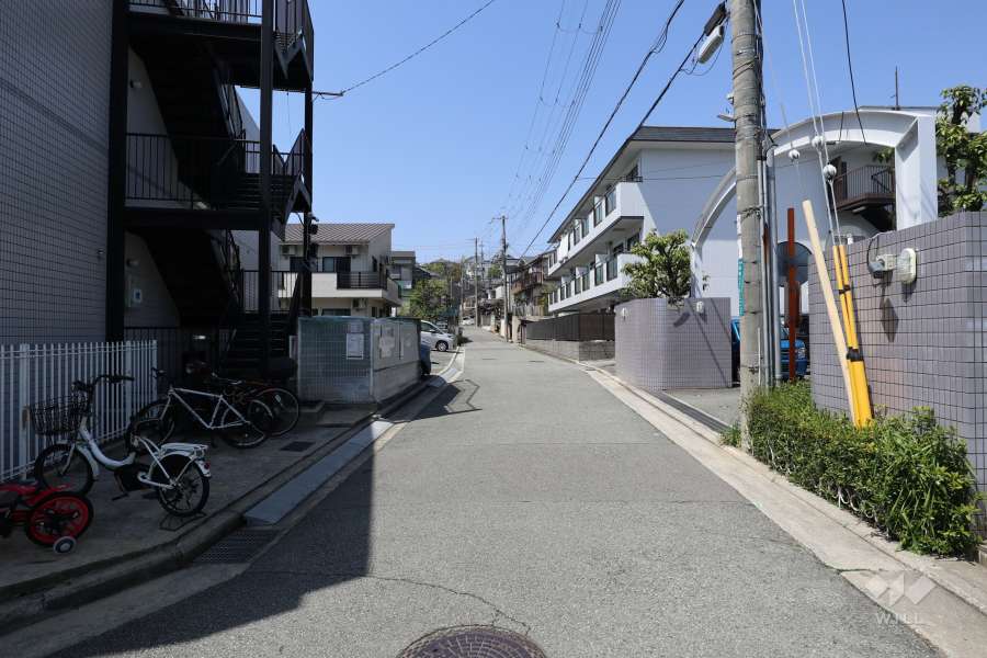 南西側の前面道路(南東側から)