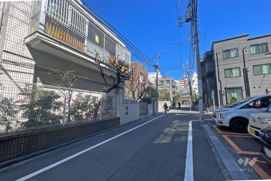 敷地南東側の前面道路（南西側から）