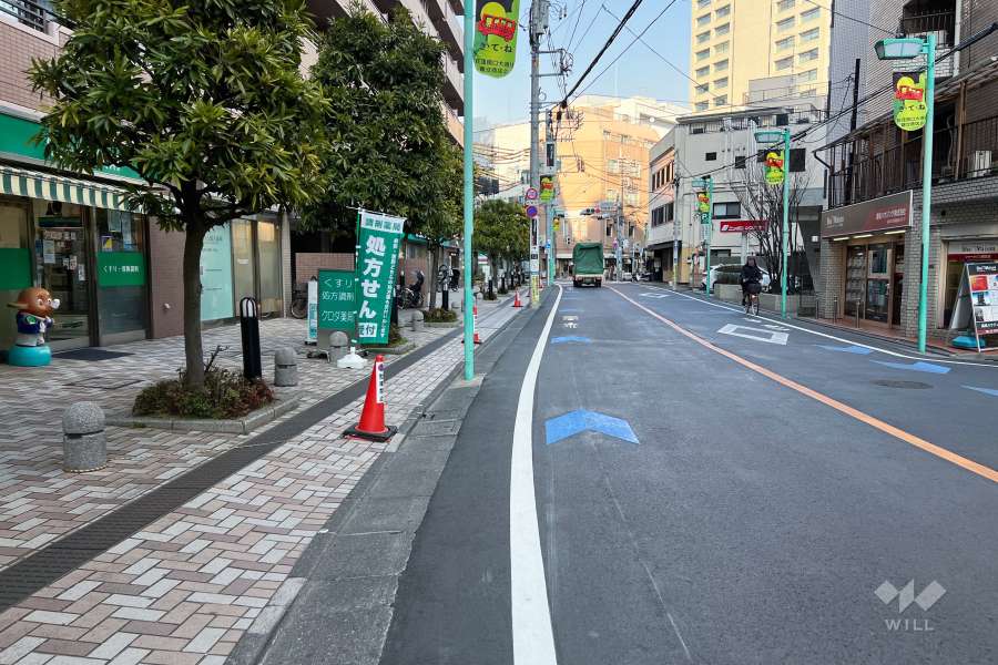 敷地の南東側前面道路（南西側から）