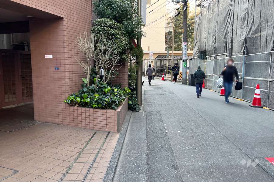 敷地の北東側前面道路（南東側から）