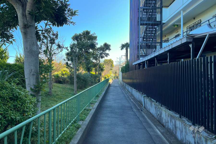 敷地の北側前面通路（西側から）