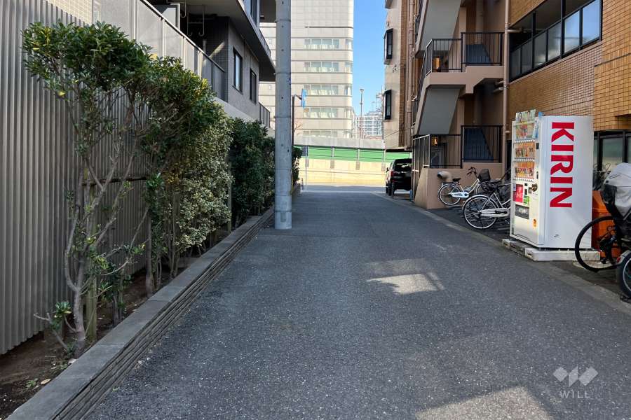 敷地の南側前面道路（西側から）