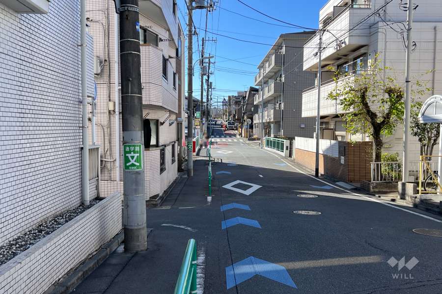 敷地の北西側前面道路（北東側から）