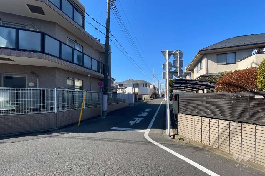 敷地の北東側前面道路（南東側から）