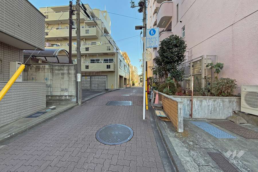 敷地の北側前面道路（西側から）