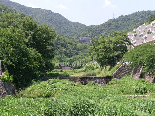 すぐ目の前に芦屋川が流れています。