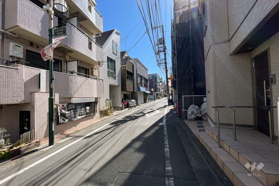 敷地南西側の前面道路（北西側から）