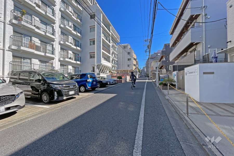 敷地の南側前面道路（西側から）