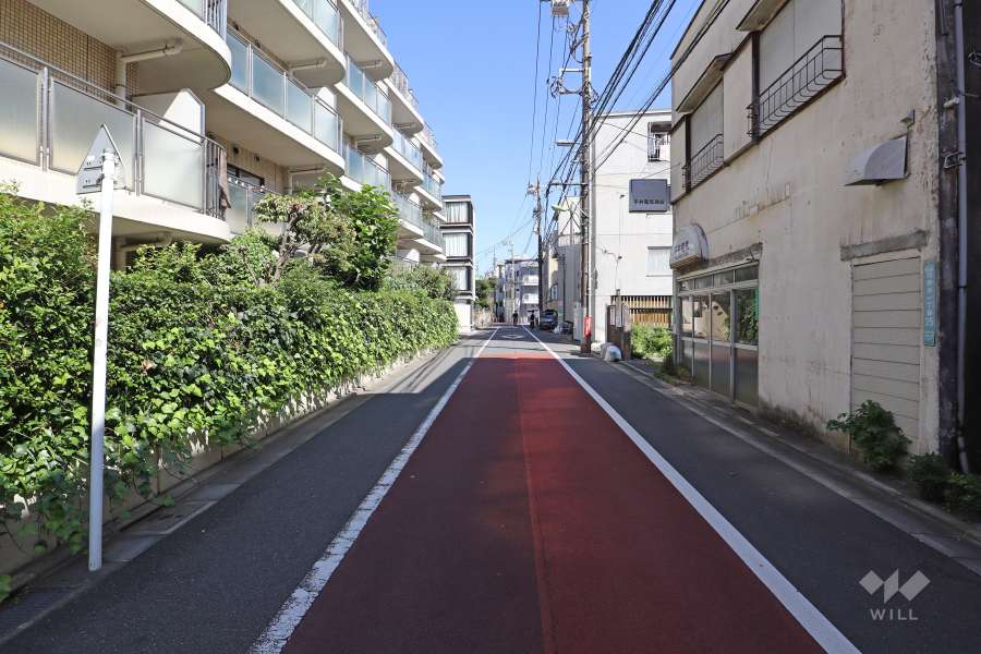 敷地南東側の前面道路（南西側から）