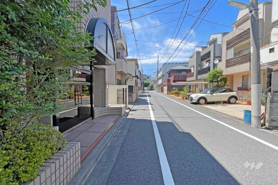 敷地北東側の前面道路（南東側から）