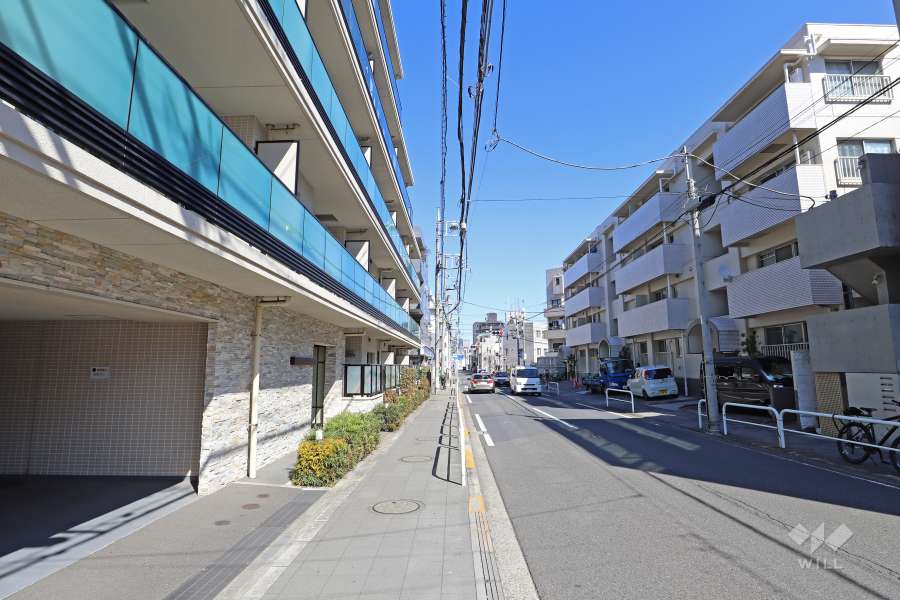 敷地南東側の前面道路（南西側から）