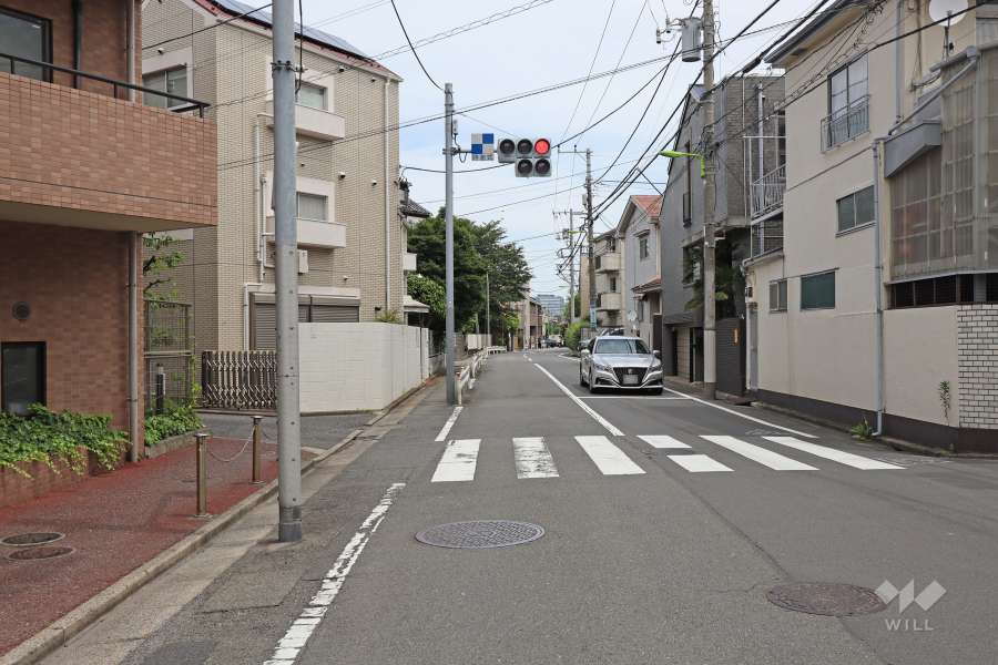 敷地南東側の前面道路（南西側から）