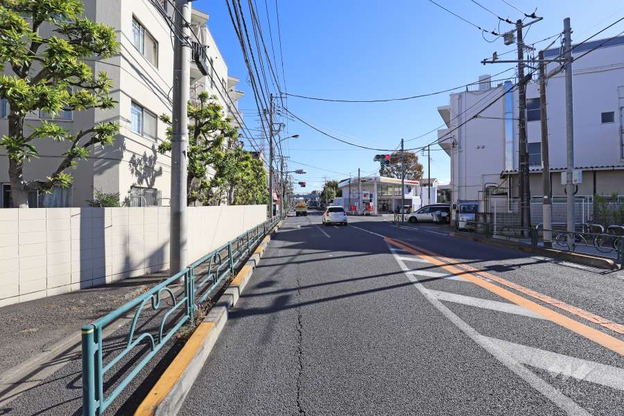 敷地南西側の前面道路（北西側から）