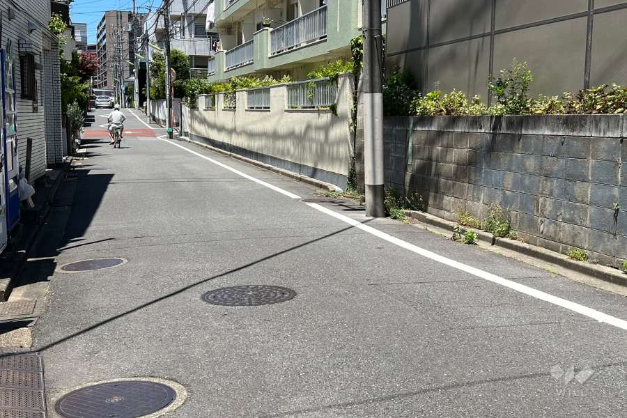 敷地の南西側前面道路(南東側から)