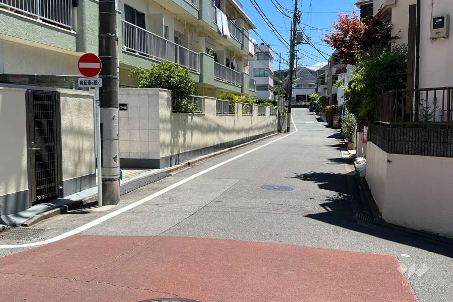 敷地の南西側前面道路(北西側から)