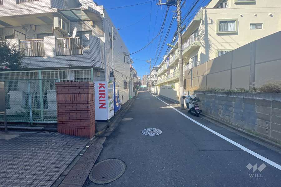 敷地北東側の前面道路（南東側から）