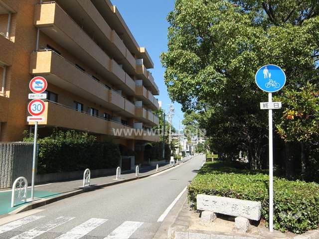 敷地の東側は江尻川緑道に面しています。