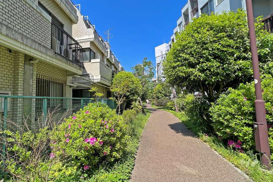 敷地の北西側に隣接する緑道