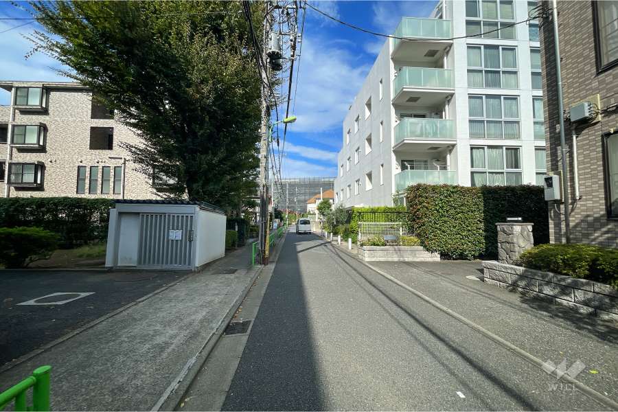 敷地南東側の前面道路（南西側から）