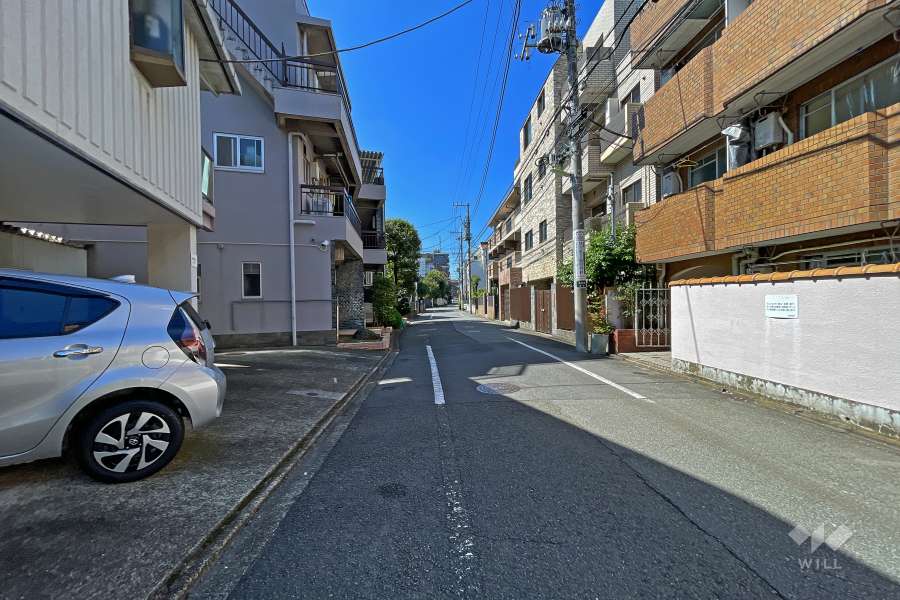敷地南東側の前面道路（南西側から）