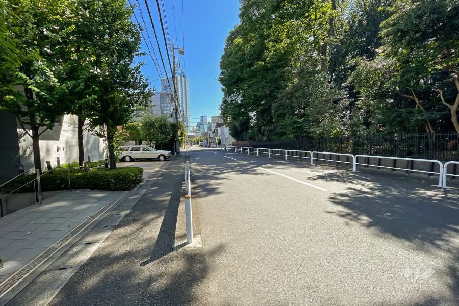 敷地南東側の前面道路（南西側から）