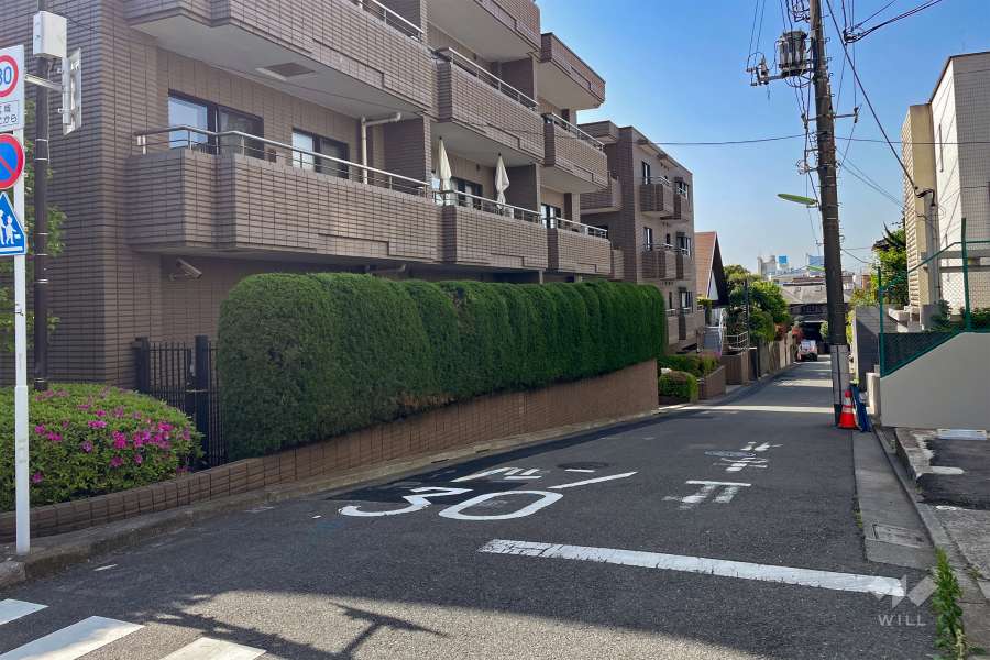 敷地西側の前面道路（北側から）
