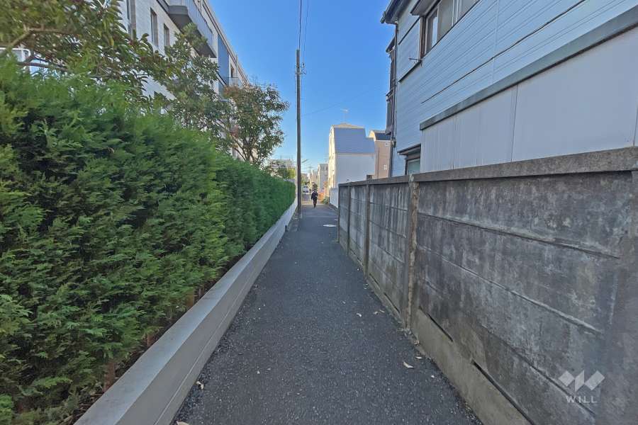 敷地西側の前面道路（北側から）