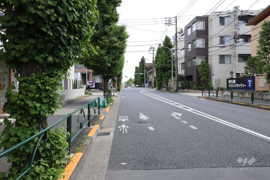 敷地南東側の前面道路（南西側から）
