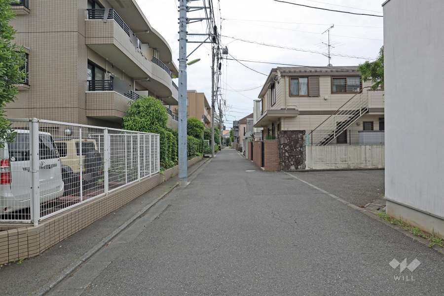 敷地西側の前面道路（北側から）