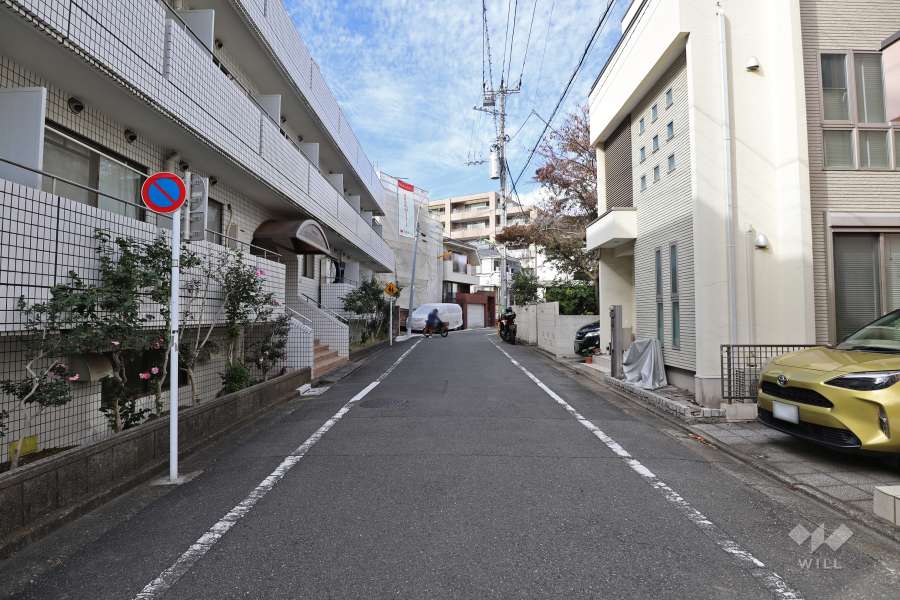 敷地北東側の前面道路（南東側から）