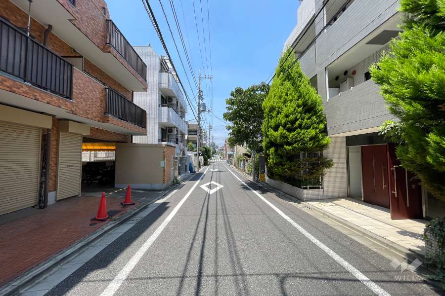 敷地の南西側前面道路（南東側から）
