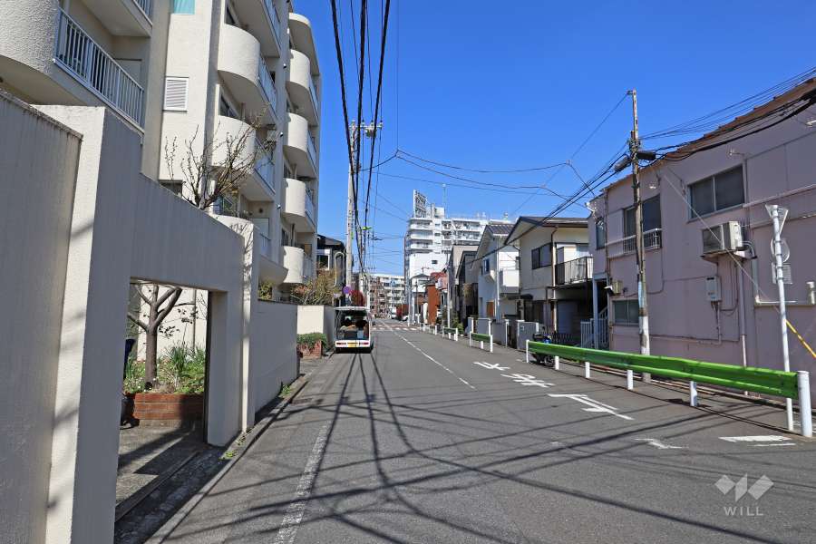 敷地の北西側前面道路（南東側から）