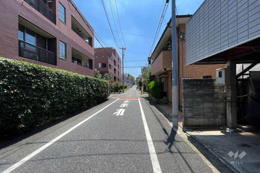 敷地南西側の前面道路（北西側から）