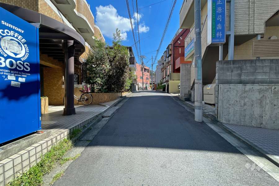 敷地南西側の前面道路（北西側から）