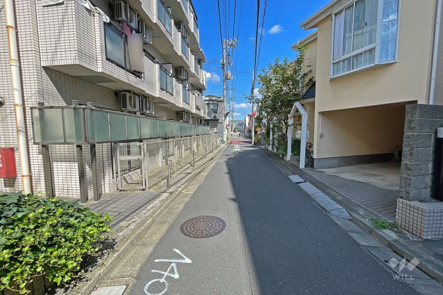 敷地南東側の前面道路（南西側から）
