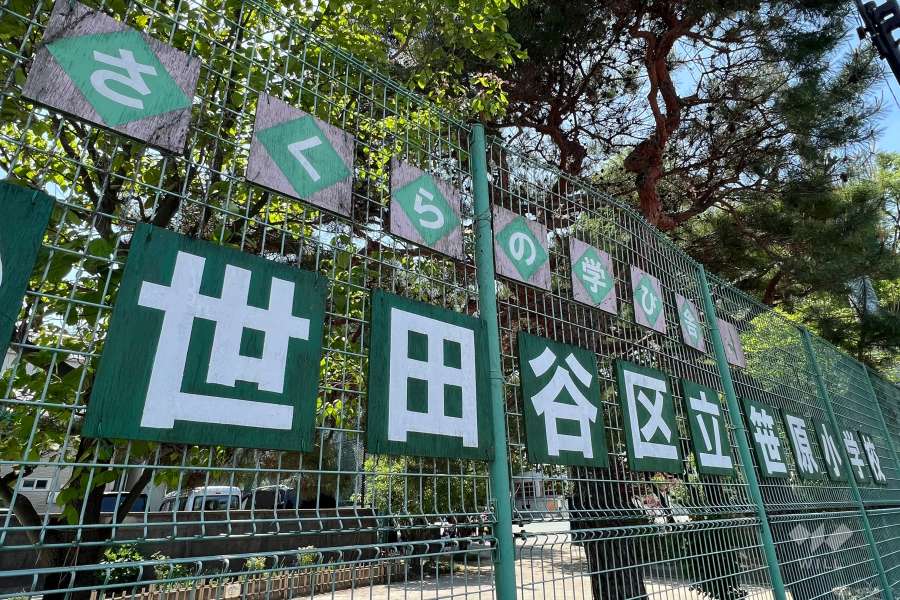 敷地の南側道路向いにある世田谷区立笹原小学校