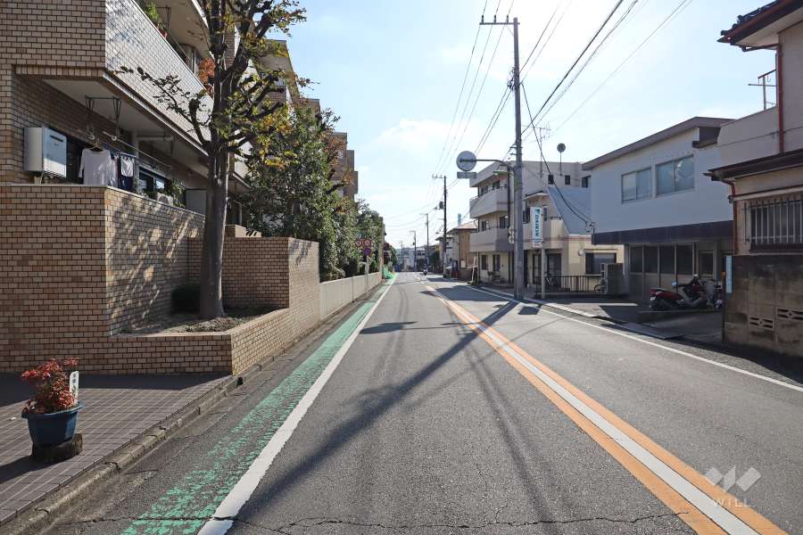 敷地西側の前面道路（北側から）